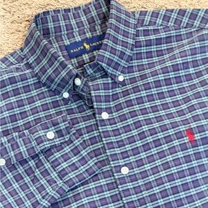 Polo Ralph Lauren Shirt Men’s M Blue Plaid Red Pony Prep